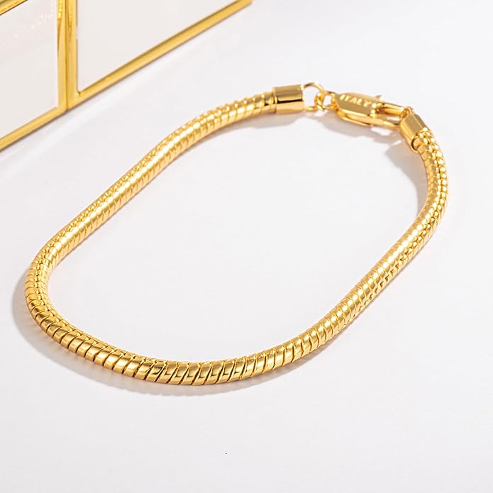 Dankadi Italy Smooth 3MM 4MM Round Snake Chain Bracelet Solid 925 Sterling Silver Men Women 6.3" 6.7" 7" 7.5" 8" 8.5" 9" 9.5" Bangle Charm Jewelry Gift