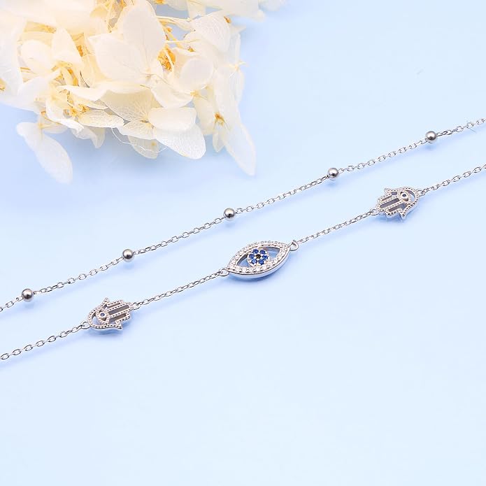 Anklet for Women 925 Sterling Silver Cross Layered Anklet for Women Girls Adjustable Dainty Beach Foot Chain Plus 9 10 Inch Charm Anklet Jewelry Birthday