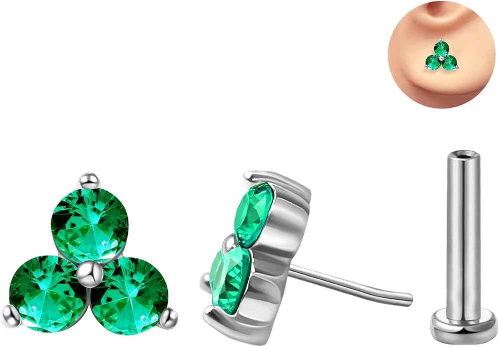 FANSING Cartilage Earring Tragus Stud Trio CZ Stone Flat Back Earring for Helix Conch Threadless Push Pin Labret Stud