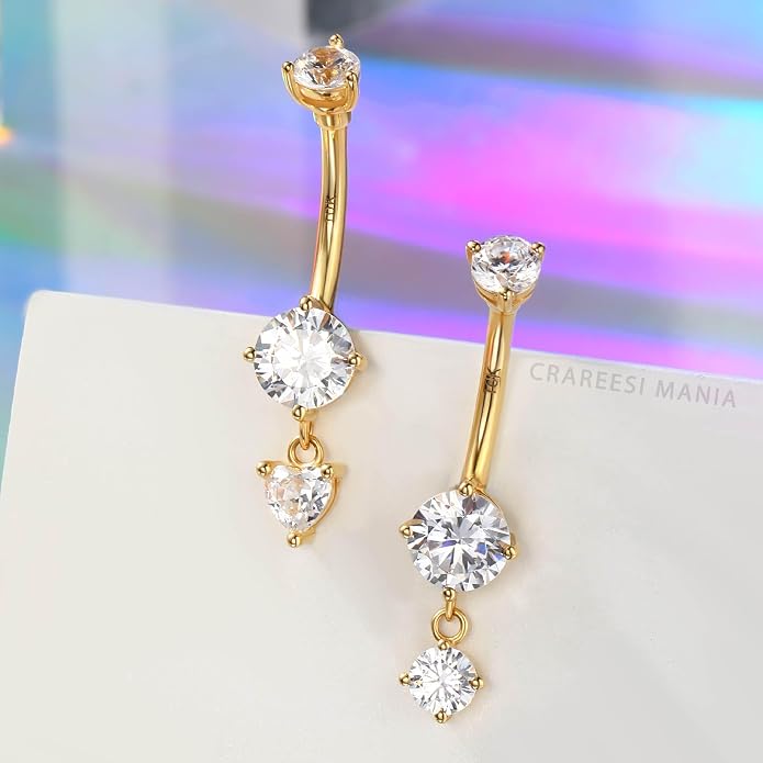 CM Crareesi Mania 10K Solid Gold Belly Button Ring Dangle 10K Yellow Gold Belly Rings Navel Piercing Jewelry