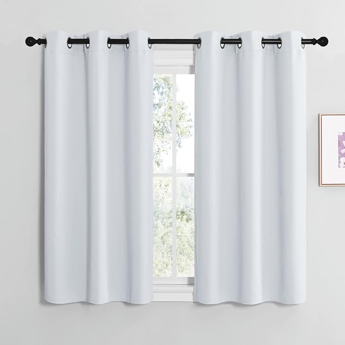 NICETOWN Room Darkening Curtain Panels for Bedroom, Easy-Care Solid Thermal Insulated Grommet Room Darkening Draperies/Drapes (Greyish White, 2 Panels, 42 in x 50 in (W x L))