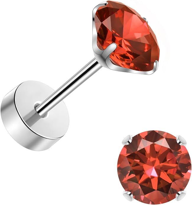 Titanium Earrings for Women Stud Earrings Cubic Zirconia Dainty Screw Flat Back Hypoallergenic Earrings for Women for Multiple Cartilage Helix Conch Tragus Piercing Jewelry for Sensitive Ears