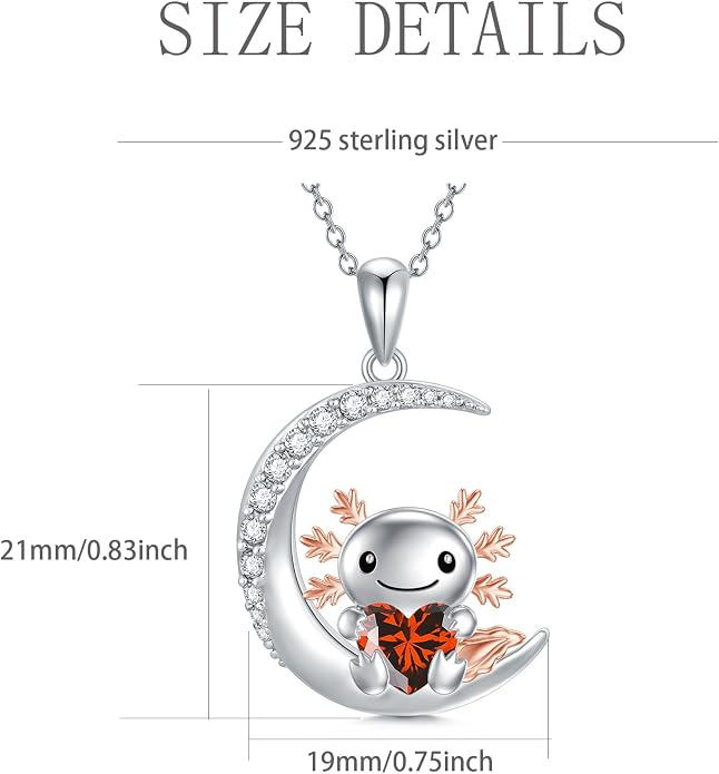 PROESS Animal Birthstone Necklace 925 Sterling Silver Otter/Axolotl/Hippo/Elephant/Dachshund/Monkey/Red Panda Pendant Necklace Animal Birthstone Jewelry Gifts for Women
