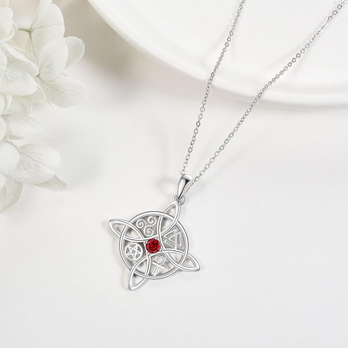 YAFEINI Sterling Silver Witches Knot Pendant Necklace - Celtic Cross Witch Jewelry Amulet Gifts for Women