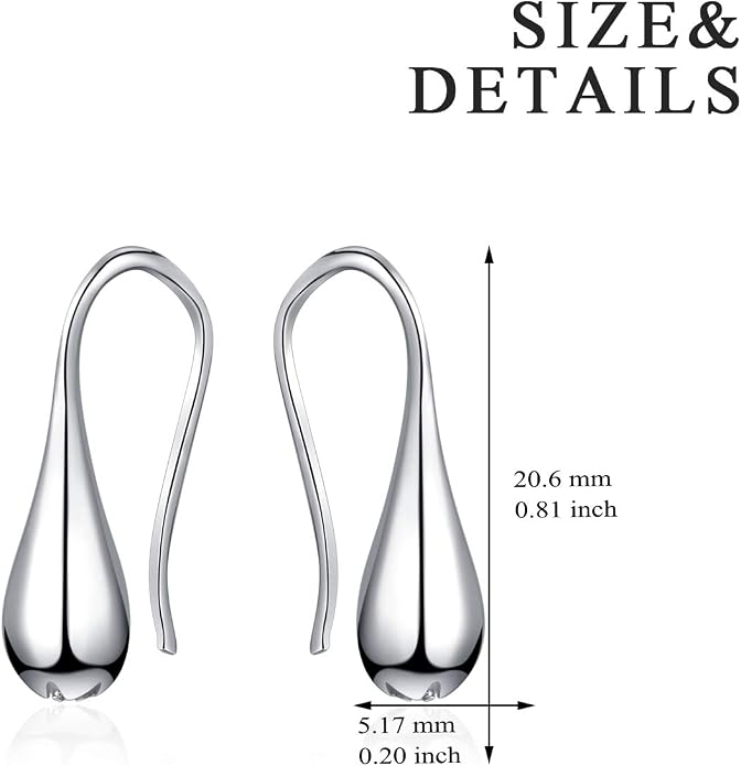 Pull Through Teardrop Dangle Earrings 925 Sterling Silver Simple Water Drop Earrings Birthday Mother's Day Christmas Gifts for Women