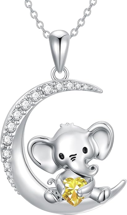PROESS Animal Birthstone Necklace 925 Sterling Silver Otter/Axolotl/Hippo/Elephant/Dachshund/Monkey/Red Panda Pendant Necklace Animal Birthstone Jewelry Gifts for Women