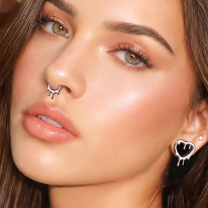 MOQIKAKA16G 8mm Septum Rings - Stainless Steel Segment Nose Rings for Women Men - Hinged Segment Nose Helix Cartilage Clicker Hoop Earrings for Daith Rook Tragus Piercing