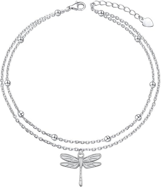 Yearace Anklet for Women S925 Sterling Silver Adjustable Foot Beaded Chain Lotus Flower Claddagh Dragonfly Witches Knot Ankle Bracelet Summer Beach Anklets Jewelry Gift
