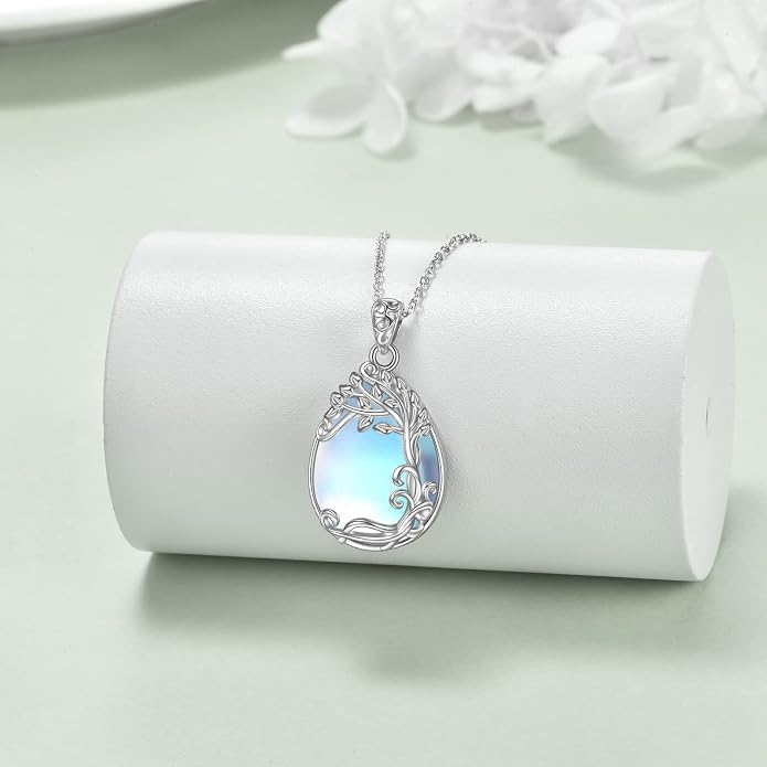YAFEINI 925 Sterling Silver Moonstone Necklace Filigree Teardrop Pendant Necklace Jewelry for Women Girls