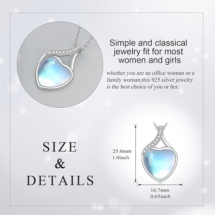 YAFEINI 925 Sterling Silver Moonstone Necklace Filigree Teardrop Pendant Necklace Jewelry for Women Girls