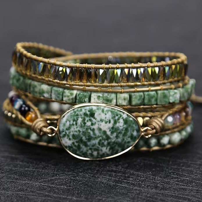 Boho Wrap Bracelet for Women, Handmade Natural Imperial Jasper Multi-Layer Stone Beaded Bracelet, Bohemian Healing Crystal Stone Jewelry Gifts