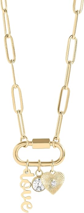 Destin Jewelry 18K Gold PVD Faith Charm Necklace for Women, Chunky Paperclip Chain with Carabiner Charm Keeper and Message, Stainless Steel Necklace 18"+2"
