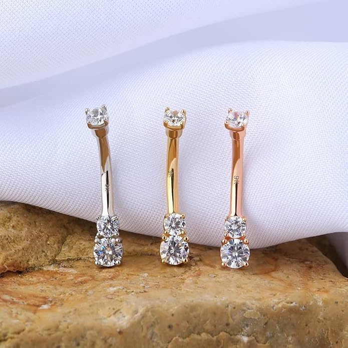 OUFER 14K Solid Gold Belly Navel Button Ring Clear 5A Cubic Zirconia Design Belly Rings Piercing Jewelry