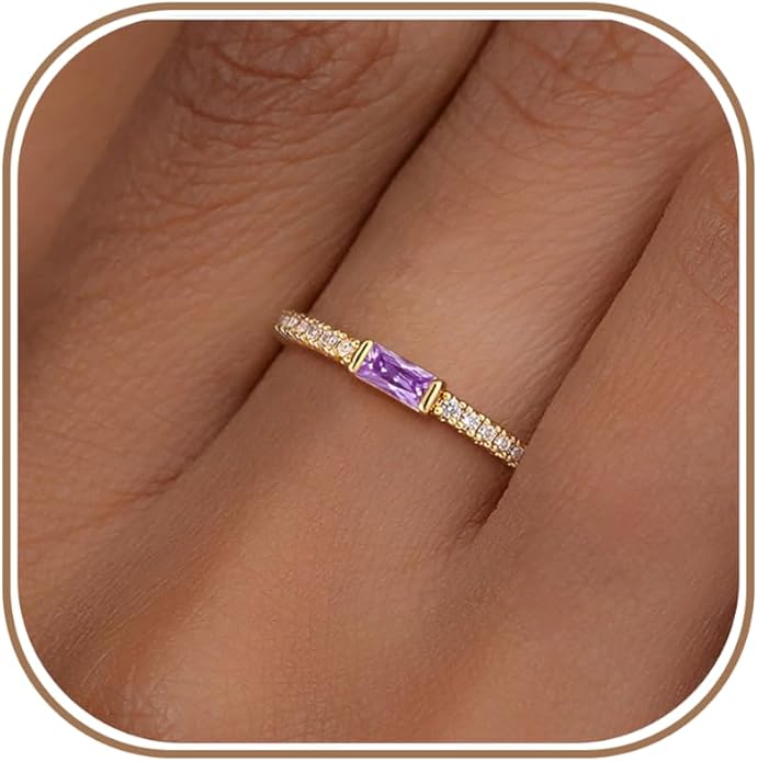 RLMOON Birthstone Gold Rings for Women Non Tarnish 14K Gold Plated Eternity Stackable Rings Dainty CZ Gemstone Engagement Rings Wedding Band Jewelry Gifts Size 4-10