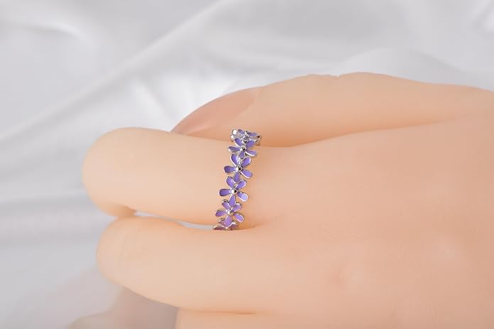 925 Sterling Silver Dainty Daisy Butterfly Paw Heart Eternity Rings Blue Flower Finger Rings for Women Stacking Promise Rings Gift Jewelry