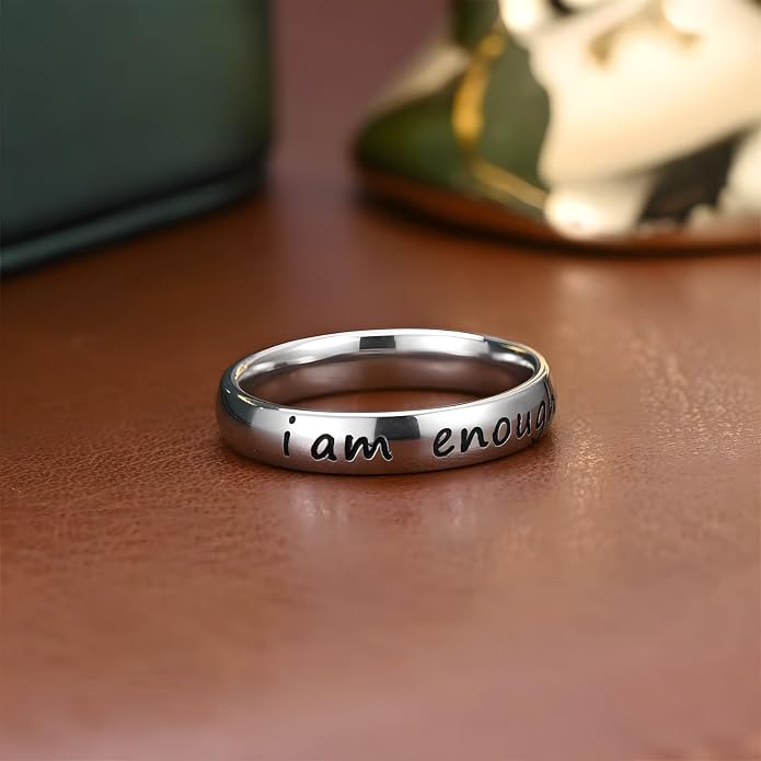 I Am Enough Rings for Women Men Silver Inspirational Encouragement Rings Size 6-9