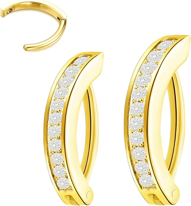 2-Piece Moissanite Belly Ring Set, Hypoallergenic Titanium Clicker with 14K Gold Plating - 10mm & 12mm Simple Reverse Navel Piercing Jewelry for Women, Men & Sensitive Skin