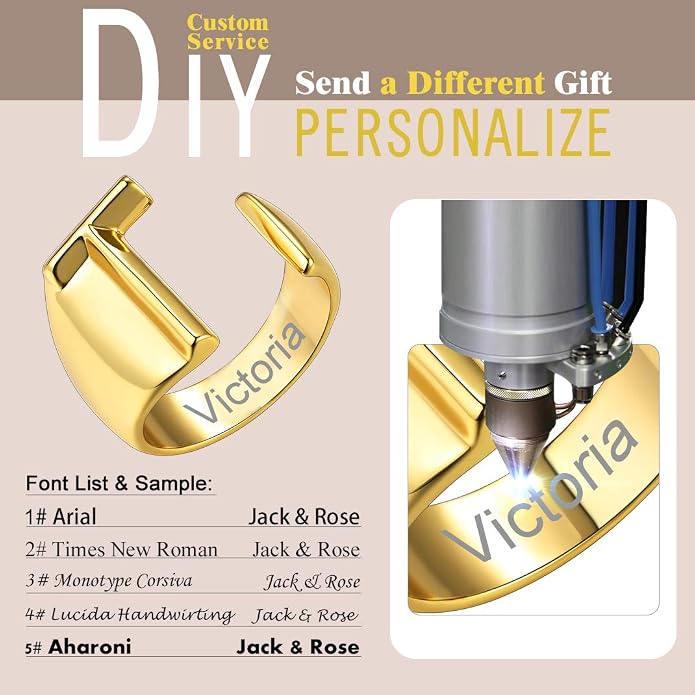 KeyStyle Bold Initial Letter Rings Adjustable, GoldChic Jewelry Women Gold Statement Ring Personalized Engraved Women’s Open Signet Ring for Party (Gold, White Gold, Black)