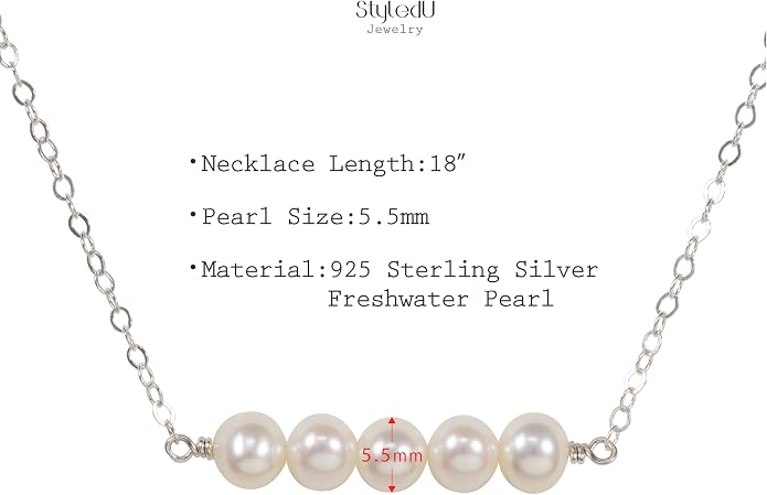 Pearl Birthday Necklace for Women, Sterling Silver Freshwater Pearl Bar Necklace, 30th 40th 50th 60th 70th Milestone Birthday Gift for Her, Meaningful Handmade Jewelry