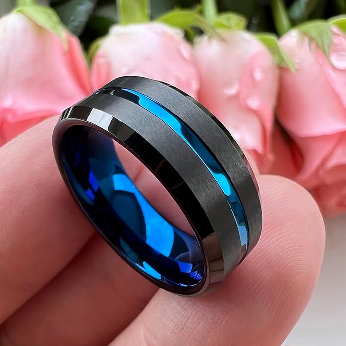 TUTISS 6mm 8mm Silver/Black/Blue/Gunmetal/Gold/Rose Gold Tungsten Rings for Men Women Fashion Engagement Wedding Bands Matte Finish Beveled Edges Comfort Fit