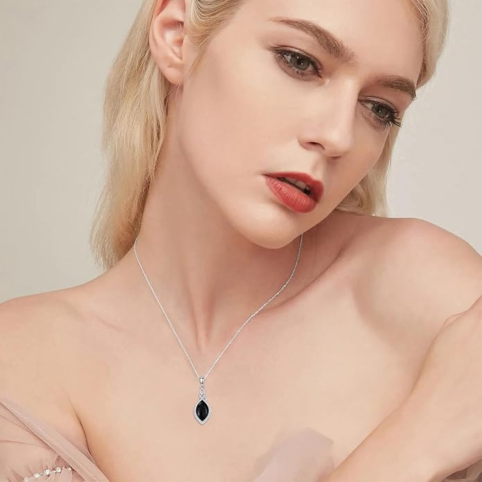 PELOVNY Celtic Knot Necklaces for Women 925 Sterling Silver Gemstone/Birthstone Teardrop Infinity Necklace Irish Celtic Pendant Jewelry Gifts for Mom Daughter Wife