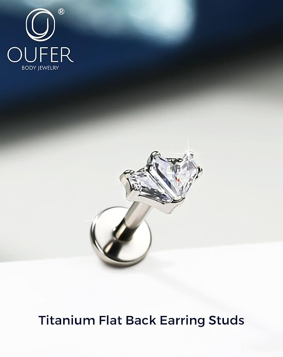 OUFER Body Piercing Titanium Cartilage Earrings 16G Flower Helix Earrings for Women Internally Thread Tragus Piercing Jewelry 8MM Conch Helix Tragus Stud Flat Back Cartilage Piercings for Women