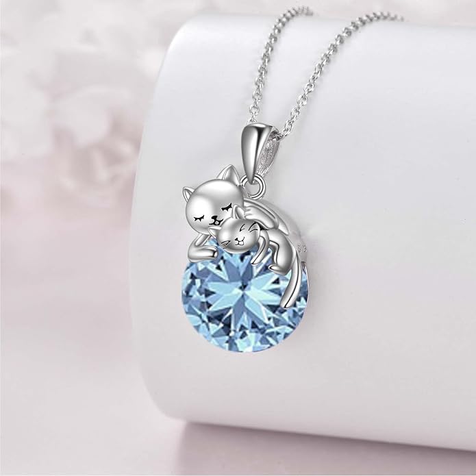 Cat Necklace Sterling Silver Cat Zircon Pendant Gothic Jewelry for Women Animal Lovers Gifts