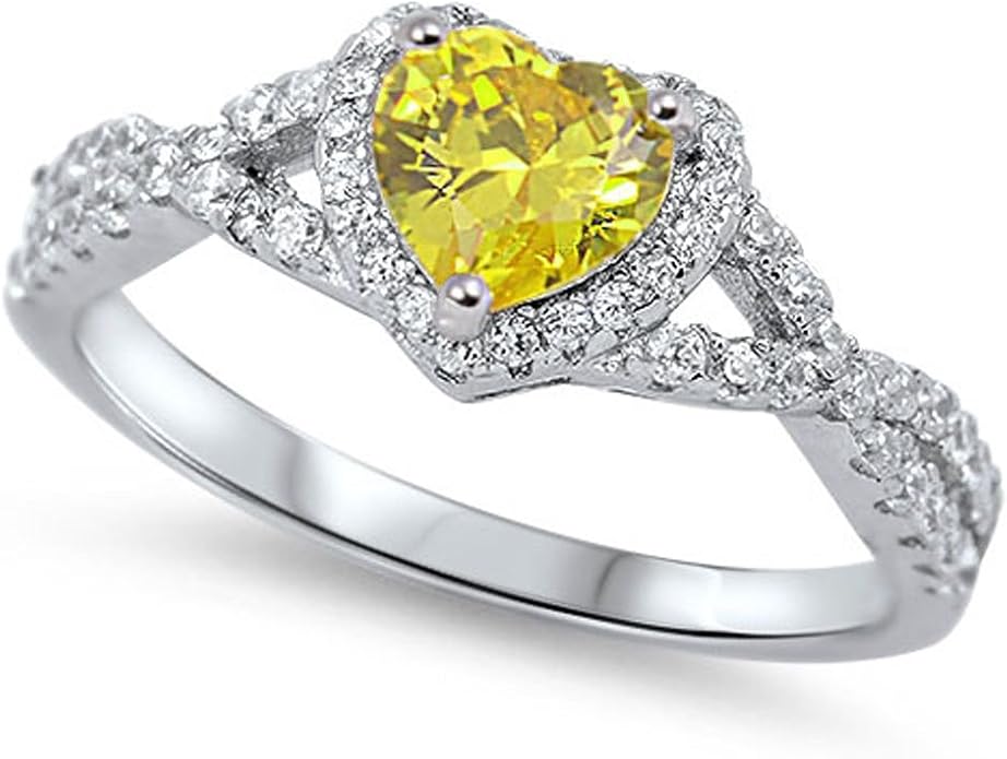 CHOOSE YOUR COLOR Sterling Silver Heart Halo Promise Ring