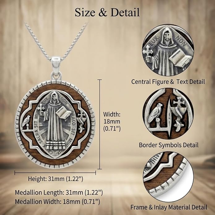 ONEFINITY Wooden Necklace Viking Wolf/St Benedict Medals/St Michael/Crucifix/St Christopher Pendant Necklace for Men Archangel Amulet Wooden Religious Jewelry Gifts for Men Women