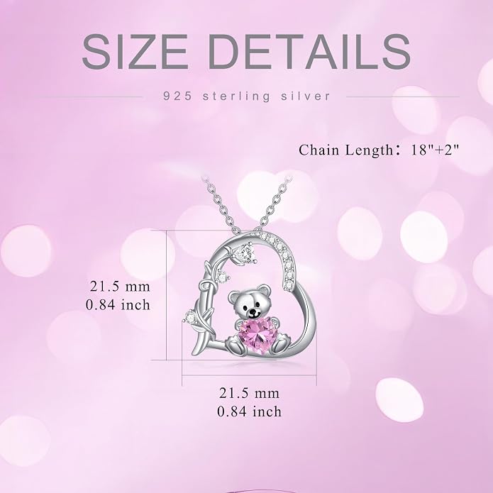 PELOVNY Teddy Bear Necklace for Women 925 Sterling Silver Bear/Highland Cow/Fox/Cat/Axolotl Birthstone Necklace Christmas Birthday Jewelry Gifts for Mom Daughter Wife Sister