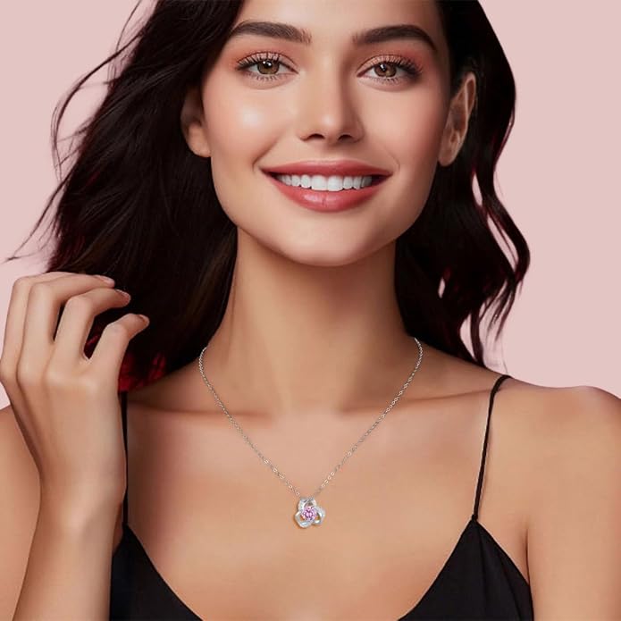 18K Gold Plated Love Knot Necklace for Women, 925 Sterling Silver Round cut Birthstone Pendant Necklace With Chain Lucky Flower Jewelry Gift
