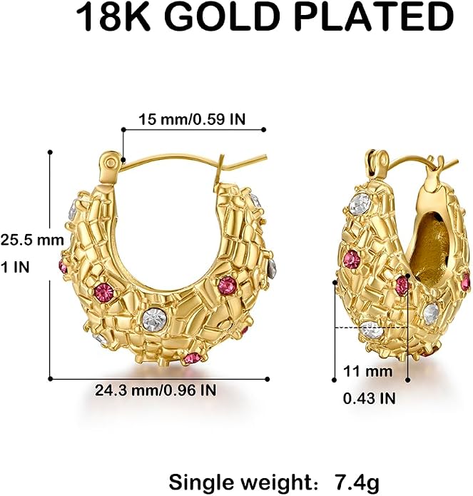 FRUMOS 18K Gold Plated Chunky Hoop Earrings for Women Fashion Thick Gold Hoops Set Jewelry for Birthday Christmas Gifts