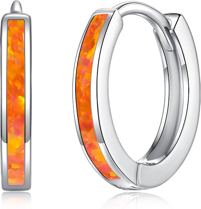 CiNily Sterling Silver Hoop Earrings, Tiny Opal Hoop Earrings for Women Small Huggie Earrings Lightweight Dainty Mini Hoops Hypoallergenic Jewelry Cartilage Piercing Hoop Earrings 12mm