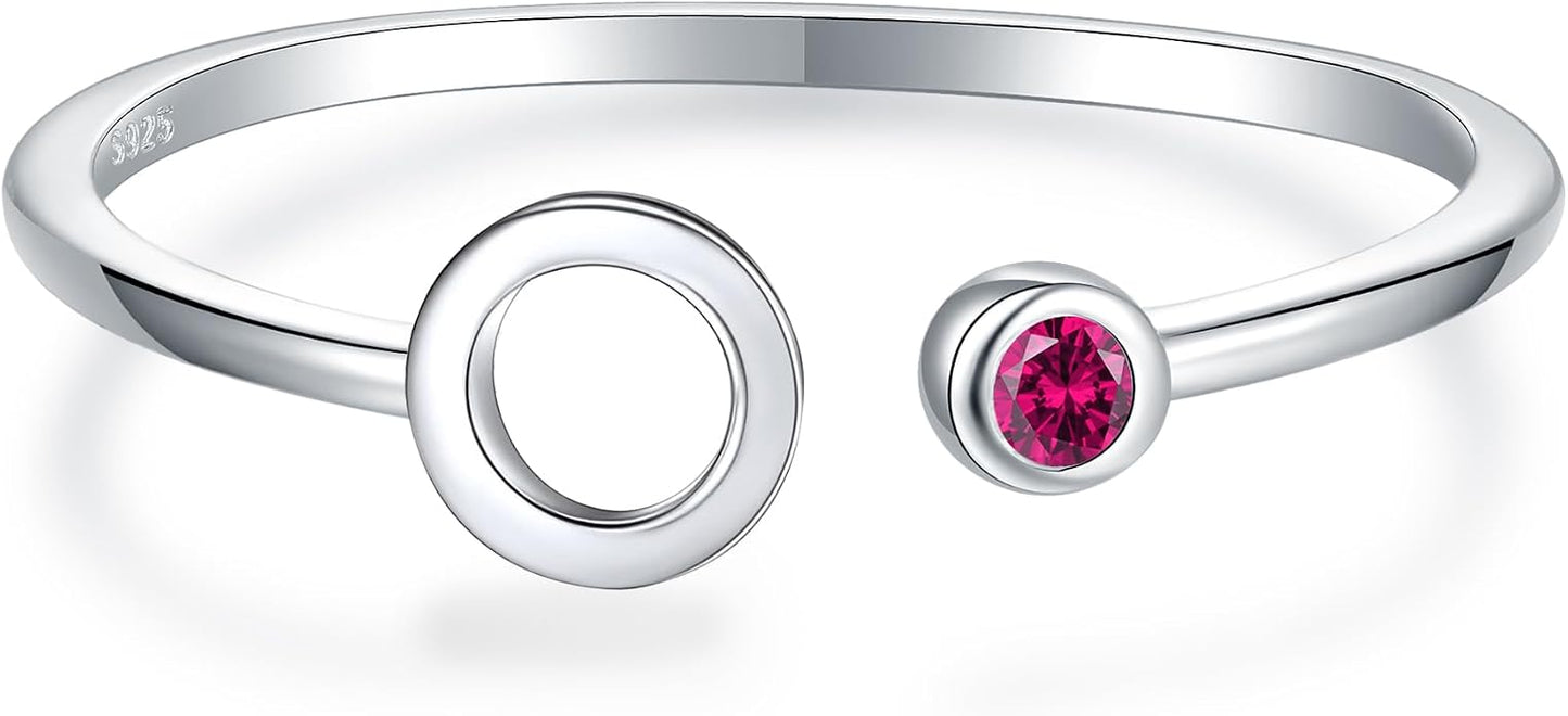 925 Sterling Silver Initial Letter Birthstone Rings for Women Adjustable 1-12 Month Birthstone Alphabet Stacking Ring for Teens Girls Stackable Birthstone Rings Birthday Jewelry Gift for Daughter Mom