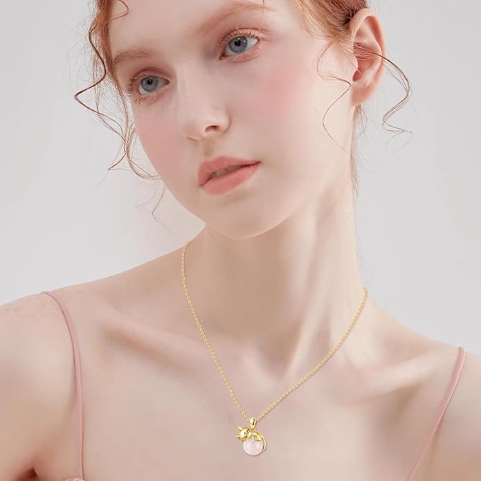 Cat Necklace Sterling Silver Cat Zircon Pendant Gothic Jewelry for Women Animal Lovers Gifts