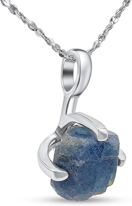 Natural raw gemstone pendant chain necklace with white gold over 925 solid sterling silver, birthstone dainty solitaire gift for her, uniquelan jewelry