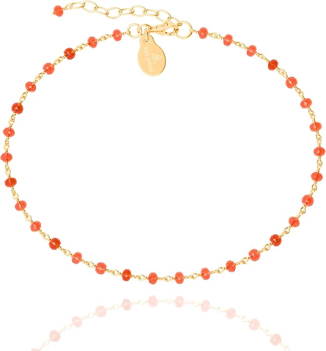 Dainty Gemstone Anklet for Women – 10 Inch Adjustable Anklet with 1 Inch Extender, Gold or Silver Plated Foot Jewelry, Minimalist Boho Style Gift