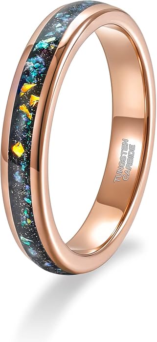 TRUMIUM 4mm 6mm Wedding Rings for Men Women Tungsten Carbide Galaxy Opal and Sandblast Inlay Multi-Colored Mens Wedding Band Beveled Edges Comfort Fit Size 5-13