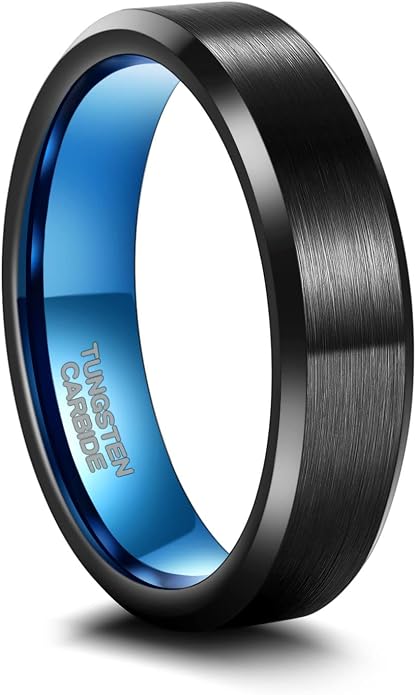 Greenpod 4mm 6mm Tungsten Carbide Ring for Men Women Beveled Edge Brushed Silver/Black/24K Gold Plated Wedding Band Comfort Fit Size 4-13