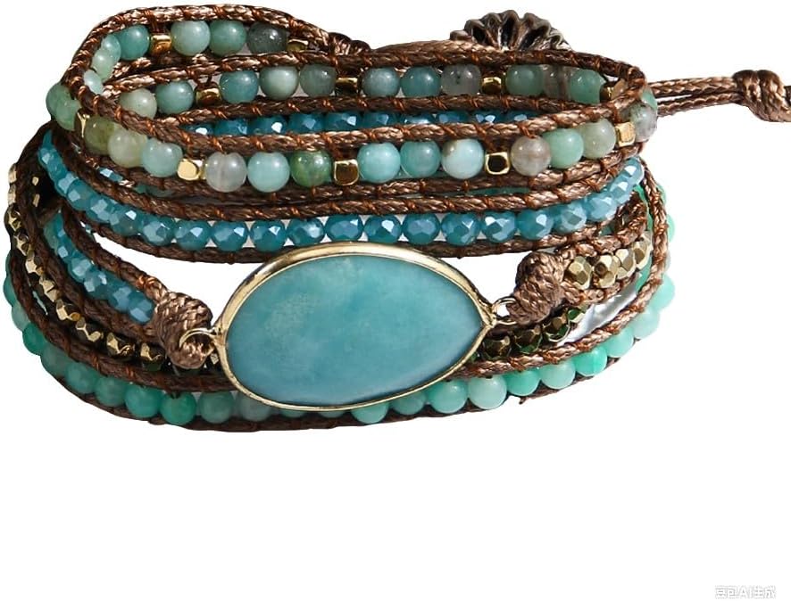 Women Wrap Bracelet Boho Natural Jasper Crystal Stone Beads Strand Bracelets