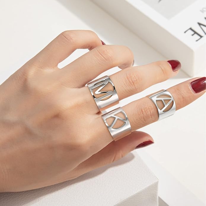 KeyStyle Bold Initial Letter Rings Adjustable, GoldChic Jewelry Women Gold Statement Ring Personalized Engraved Women’s Open Signet Ring for Party (Gold, White Gold, Black)