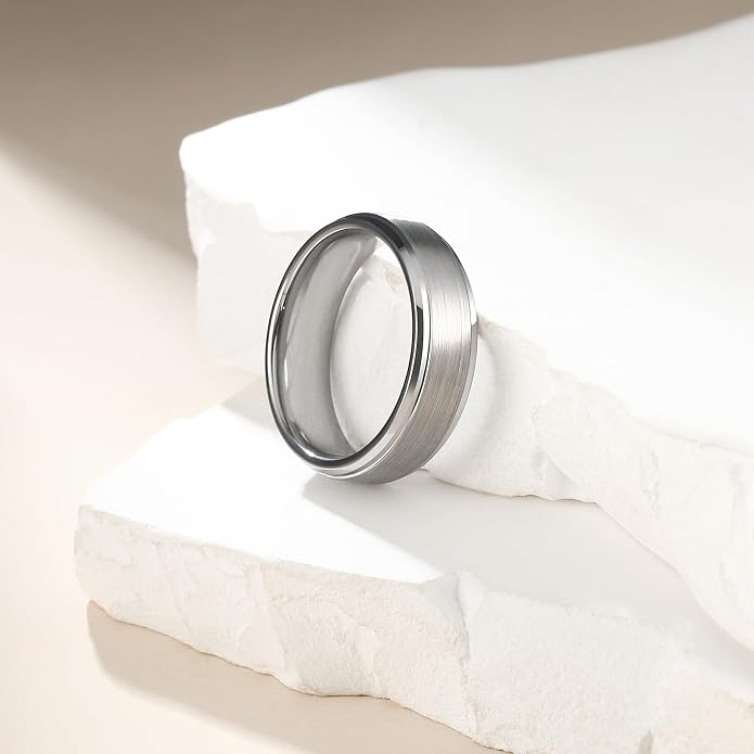King Will Classic Tungsten Wedding Band for Men, 6/7/8/9/10mm Widths, Polished Finish Step Edge Matte Rings Comfort Fit