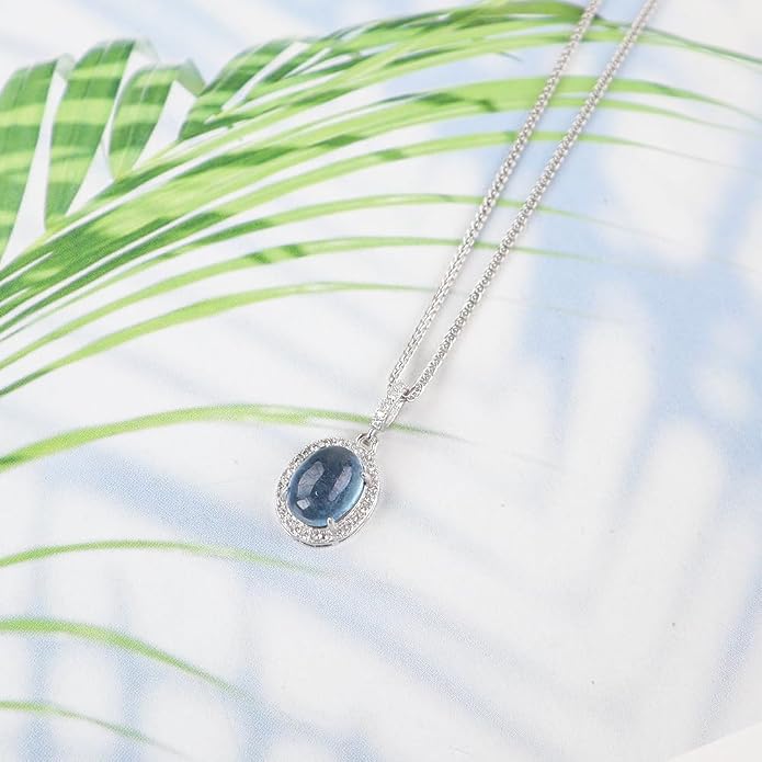 iSTONE 925 Sterling Silver Natural Crytral for Womens Pendant Necklace, Gemstone Birthstone with 17.8" Silver Chain Ladies