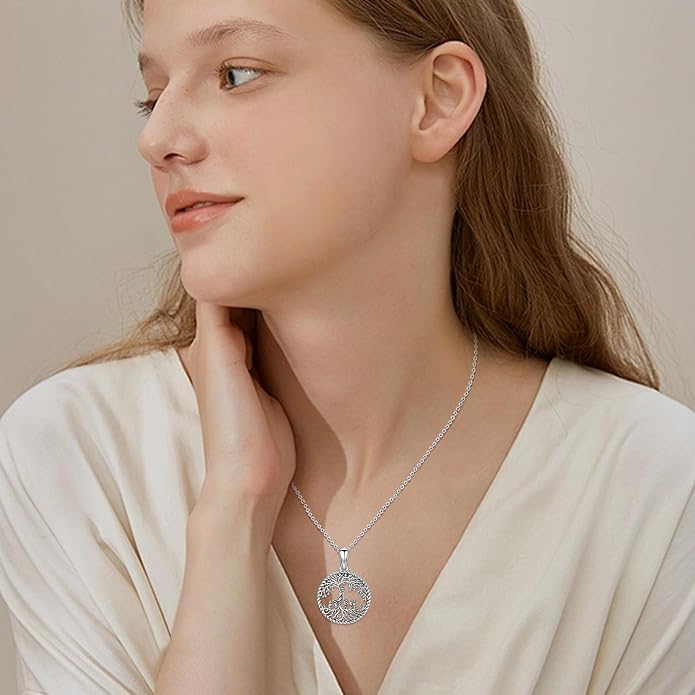 Odinstone Tree of Life Necklace, Sterling Silver Pendant for Women Family Tree Necklaces Jewelry for Mom/Wife/Grandma(With Fine Gift Box)