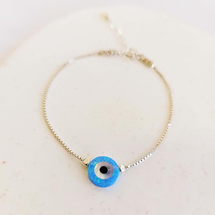 Minimalist Evil Eye Charm Bracelet – Handmade Delicate Good Luck Jewelry for Women – Adjustable 6.5” + 1” Extender