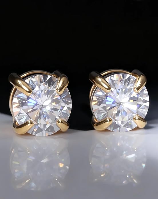 Moissanite Earrings Magnetic Earrings for Men Stainless Steel 14K Gold Plated Non Piercing Ear Clip On Stud Hypoallergenic VVS1 Fake Mens Earring 1.6Carats