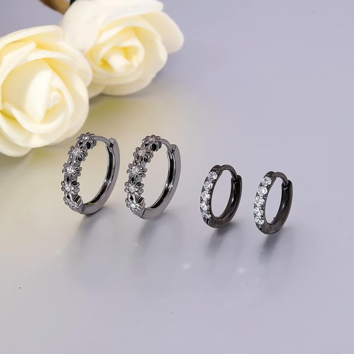CiNily Small Hoop Earrings for Women Girls Flower Cubic Zirconia Huggie Earrings Hypoallergenic 14K Yellow Gold Plated Cartilage Earrings