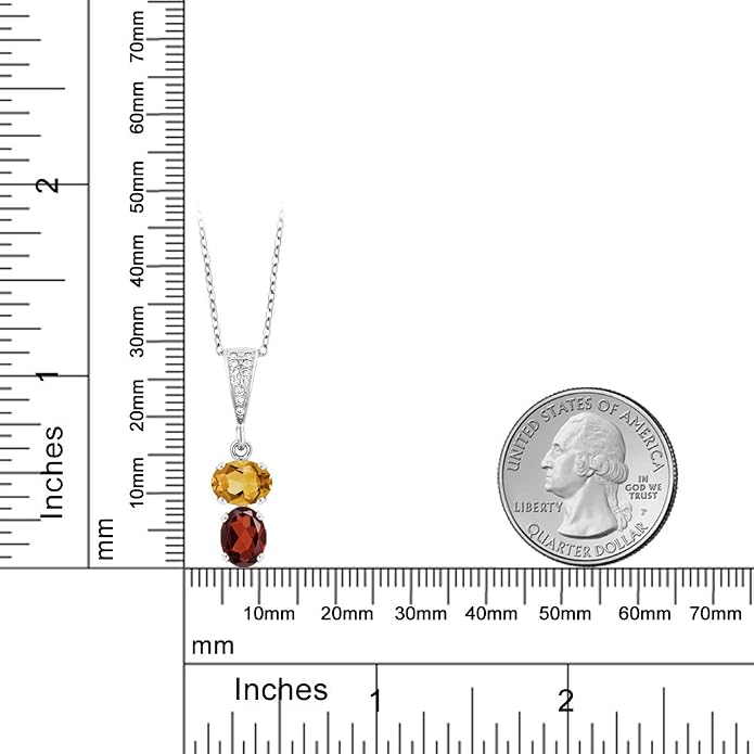 Gem Stone King 2-Stone Gemstone Birthstone Pendant Necklace for Women in 925 Sterling Silver | Oval 8x6MM | 18 Inch Silver Chain | Fine Jewelry for Her Mom Wife