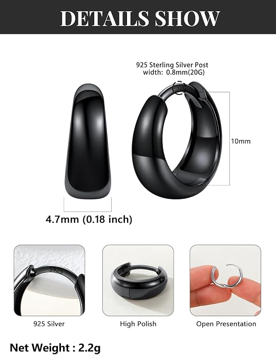 Silvora 14K Gold Plated Chunky Hoop Earrings for Women, Small Thick Huggie Hoops with 925 Sterling Silver Post, Hypoallergenic Lightweight Hoop Earrings, 8/10/12/14mm