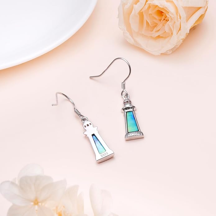 Abalone Shell Earrings for Women 925 Sterling Silver Witches Knot/Compass Lighthouse Jewelry Dangle Drop Earrings Jewelry Gifts for Women Men